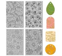 CHGCRAFT 4Pcs 4 Styles Flowers and Plants Polymer Clay Texture Sheets Clay Modeling Pattern Pad Clay Texture Mat for Making Earrings Jewelry Earrings Necklaces Handicrafts, 3.9x2.6Inch