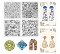 CHGCRAFT 4Pcs 4 Styles Retro Vine Polymer Clay Texture Sheets Mandala Clay Modeling Pattern Pad Clay Texture Mat for Making Earrings Jewelry Earrings Necklaces Handicrafts, 5.5x5.5Inch