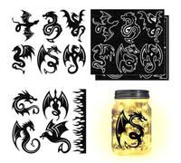 CHGCRAFT 4Pcs Dragon Silhouettes Laser Cutouts Decals Mason Jar Decor Ornaments Scrapbook Paper Cuts Jar Window Decals Glass Wall Art Mural Home Decorations
