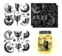CHGCRAFT 4pcs Fairy Silhouettes Cutouts Decals Moon Star Butterfly Mason Jar Cutouts Ornaments Scrapbook Supplies for Frosted Glass Wall Decoration DIY Crafts, 5.91x6.69inch