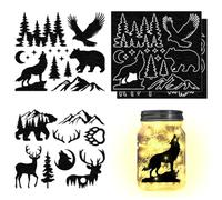 CHGCRAFT 4Pcs Forest Silhouettes Animal Laser Cutouts Decals Bear Wolf Mason Jar Cutouts Ornaments Silhouettes Cutouts Scrapbook for Jars Wall Painting Scrapbook Windows Glass Decor