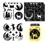 CHGCRAFT 4Pcs Moon Silhouettes Laser Cutouts Decals Star Cat Flower Mason Jar Cutouts Ornaments Scrapbook Supplies for Frosted Glass Wall Painting Windows Cars DIY Crafts