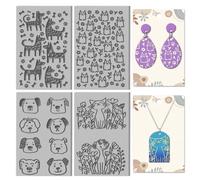 CHGCRAFT 4Pcs Pet Pattern Graphics Polymer Clay Texture Sheet Cats and Dogs Flowers Bones Rubber Texture Mat for Polymer Clay Making Earrings Jewelry DIY Crafts 4 × 2.6 Inch