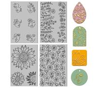 CHGCRAFT 4PCS Polymer Clay Texture Sheets Plants and Flowers Stamp Clear Clays Textures Sheets Polymer Clay Texture Mat Flower Pattern Pad for Making Earrings Jewerly, 4x2.6inch