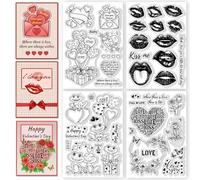 CHGCRAFT 4PCS Valentine's Day Clear Stamps Heart Flowers Frog Transparent Stamp Love Lips Silicone Clear Stamp Seals for DIY Scrapbooking Journaling Photo Album Decorative Card Making