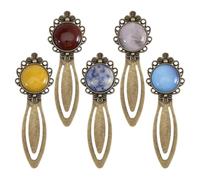CHGCRAFT 5 Pc 5 Styles Bookmark Natural Gemstone Alloy Bookmark with Stone Antique Bronze Bookmark Note Clips Book Markers for Teachers Student Bookworm Gift