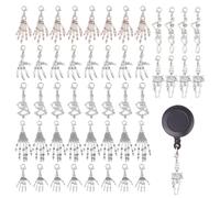 CHGCRAFT 56 Pcs 7 Style Skeleton Charms Alloy Skeleton Pendant Skeleton Charm Badge Reel Charm Pendant with Lobster Claw Clasps for Bracelet Necklace Keychain Making Antique Silver