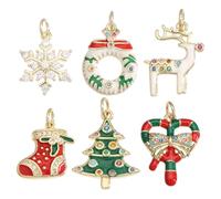 CHGCRAFT 6 Pcs 6 Style 18K Gold Plated Christmas Charms Rhinestone Christmas Socking Pendant with Jump Ring for Necklace Earring Bracelet Handcraft Jewelry Making