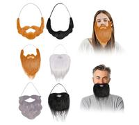 CHGCRAFT 6 Pcs Halloween Fake Beards Costume Fibre Beard for Cosplay Costume Props Supplies Funny Facial Hair Accessories with Adjustable Elastic Rope for Men Christmas Party Cosplay Supplies
