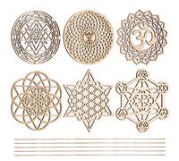 CHGCRAFT 6 Sets 6 Style 3.9inch Sacred Geometry Wall Art Set Meditation Chakra Wood Wall Sculpture Flower of Life Mandala Wooden Crystal Grid Board for Yoga Meditation Room Home Decor