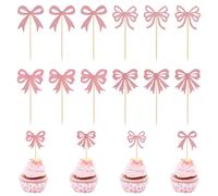 CHGCRAFT 60 Pcs 4 Styles Bow Cupcake Toppers Paper Bowknot Labels Bow Shape Food Tags Cheese Markers for Birthday Wedding Party Decoration, Hot Pink