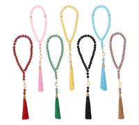 CHGCRAFT 7 Pcs 7 Color Rosary Beads Bracelets Glass Pearl Beads Charm with Polyester Tassel & Alloy Rhinestone Bead 3.67 inch for Muslim Gifts Dhikr Beads