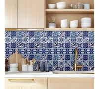 CHGCRAFT 72 Pcs 9 Styles 6×6 Inch Blue Relief Geometric Mosaic Pattern Waterproof Self Adhesive Peel and Stick Wall Tile Decals, for Kitchen Bathroom Wall Art