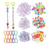 CHGCRAFT 783 Pcs DIY Bead Keychain Kit Heart Shaped Lobster Claw Clasps Keychain Rings Kit 5 Style Colorful Acrylic Beads for Jewelry Making Charm Party Favor DIY Keychain Earrings Craft