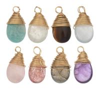 CHGCRAFT 8 Pcs 8 Style Natural Stone Pendant Teardrop Pendant Charms Stone Water Drop Charms With Copper Wire Wrapped for Bracelet Necklace Earring Jewelry Making