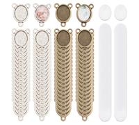 CHGCRAFT 80 Pcs 2 Color Tibetan Style Alloy Oval Bezel Pendant Trays with 80 Pcs Glass Cabochons Connector Settings Embroidery Pendant Tray Set for DIY Jewelry Making Crafts Projects