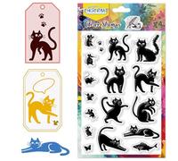 CHGCRAFT Abstract Exaggerated Cats Clear Stamps Funny Animals Transparent Embossing Silicone Stamp Seal for DIY Scrapbooking and Card Making Paper Craft Decor 6.3 × 4.3 Inch