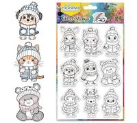CHGCRAFT Animals Clear Stamps Warm Clothes Transparent Silicone Stamps Rabbits Cats Clear Stamp Seals Winter Theme Silicone Stamps for Card Making Decor Scrapbooking Album Decor Paper DIY Craft