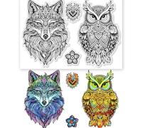 CHGCRAFT Animals Clear Stamps Wolf Owl Mandala Silicone Stamps for Card Making Transparent Clear Stamp Seals for Crafting Scrapbooking Journals Albums Decoration