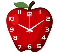 CHGCRAFT Apple Pattern Wall Clock 14.7 Inch Wood Grain Non-Ticking Irregular Shape Clocks Wall Hanging Clock Battery Operated for Bedroom Living Room Kitchen Office