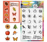 CHGCRAFT Autumn Icons Pattern Clear Stamps Plant and Animal Elements Print Transparent Embossing Silicone Stamp Seal for DIY Scrapbooking and Card Making Paper Craft Decor 6.3 × 4.3 Inch