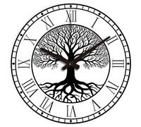 CHGCRAFT Black Tree of Life Pattern Wall Clock 12 Inch Non-Ticking Roman Text Clocks Round Wall Hanging Clock Battery Operated for Bedroom Living Room Kitchen Office