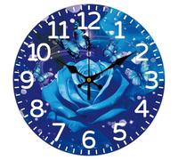 CHGCRAFT Blue Rose Wall Clock 12 Inch Battery Operated en Wall Clock Butterfly Non Ticking Silent Decorative for Living Room Office Bedroom Home Decor