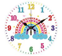 CHGCRAFT Bohemian Rainbow Style Wall Clock 12 Inch Clouds Clock Battery Operated Silent Non Ticking Colorful Numbers Round Decorative Clocks for Home Office Decoration