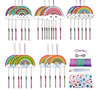 CHGCRAFT Bohemian Rainbow Wind Chime Kits Rainbow Painting Wooden Wind Chime Wooden Crafts for DIY Paint Spring Art Activity Birthday Decoration