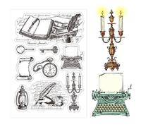 CHGCRAFT Book Pens Typewriter Background Clear Stamps Transparent Silicone Stamps for Card Making DIY Scrapbooking Photo Album Decoration, 4.3x6.3inch