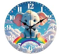 CHGCRAFT Cartoon Elephant Pattern Wall Clock 12 Inch Non-Ticking Rainbow and Clouds Pattern Clocks Round Wall Hanging Clock Battery Operated for Bedroom Living Room Kitchen Office