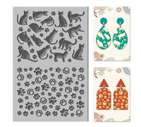 CHGCRAFT Cat Polymer Clay Texture Sheets Cat Paw Texture Stamp Sheets Clay Texture Mat Rubber Modeling Silhouette Pad Texture Sheets for Polymer Clay Jewelry and Clay Earrings Tools
