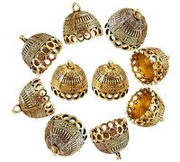 CHGCRAFT Column Metal Cord Ends Caps Tibetan Style Glue on Tassel Cap Bails with Loop Gold End Caps for Jewelry Makings DIY Crafts, 20mm x 19.5mm, Metal