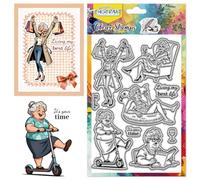 CHGCRAFT Cute Old Lady's Daily Life Pattern Clear Stamps Interesting Grandma Pattern Silicone Stamp Seal for DIY Scrapbooking and Card Making Paper Craft Decor 6.3 × 4.3 Inch