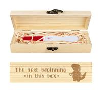 CHGCRAFT Cute Pregnancy Test Keepsake Box Cartoon Dinosaur Wooden Pregnancy Announcement Gifts Box with Raffia Ribbon and Lock Announcement Gifts for Dad Husband, 8x2x1.2inch