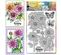 CHGCRAFT Dahlia Print Pattern Clear Stamps Butterfly Bee Transparent Embossing Silicone Stamp Seal for DIY Scrapbooking and Card Making Paper Craft Decor 6.3 × 4.3 in