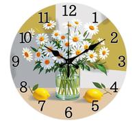CHGCRAFT Daisy Wall Clock 12 Inch Lemon Clock Battery Operated Silent Non Ticking Round Decorative Clocks for Home Office Decoration