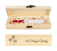 CHGCRAFT Dandelion Lost Baby Sympathy Gift Keepsake Wings Wooden Loss of Baby Sympathy Gifts Box with Raffia Ribbon and Lock Announcement Gifts for Dad Husband, 8x2x1.2inch
