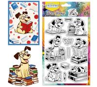 CHGCRAFT Dog Reading Clear Stamps Animal Learning Transparent Stamps Silicone Clear Stamp Seals for DIY Scrapbooking Photo Album Decoration, 4.3x6.3 inch