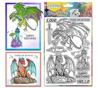 CHGCRAFT Dragon Castle Clear Stamps Blade Text Transparent Handicraft Stamps for DIY Scrapbooking Photo Album Decorative, 6.3x4.3inch