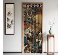 CHGCRAFT Dragon Door Curtain Waves Doorway Curtain Oriental Room Divider Curtains Folding Doors Curtains For Home Restaurant Door Decor, 78x39 Inch