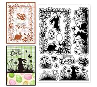 CHGCRAFT Easter Flower Borders Frames Bunnies Eggs Clear Silicone Stamps 4.3x6.3 inch, for DIY Scrapbooking Photo Album Card Making Easter Holiday Craft Decoration