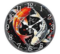 CHGCRAFT Fantasy Fish Wall Clock 12 Inch Oriental Style Clock Battery Operated Silent Non Ticking Yin and Yang Fish Round Decorative Clocks for Home Office Decoration