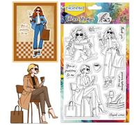 CHGCRAFT Fashionable Lady Reading Clear Stamps Modern Woman Elegant Temperament Transparent Handicraft Stamps for DIY Scrapbooking Photo Album Decorative, 6.3x4.3inch