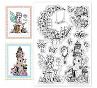 CHGCRAFT Floral Moon Buliding Clear Stamps Fairy Silicone Stamps for Crafting Transparent Silicone Stamp Seals for DIY Scrapbooking Card Making Photo Album Postard Decoration