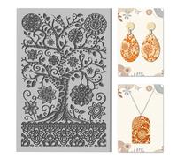 CHGCRAFT Flowers Tree Mandala Clay Texture Mat Polymer Clay Molds DIY Clay Texture Tools for Clay Pottery Earring Jewelry Making Stamp Engraving Machines, Tree, 3.9x2.6x0.1inch
