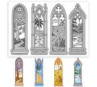 CHGCRAFT Four Seasons Window Clear Stamps Gothic Window Transparent Stamps Landscape Bookmark Pattern Silicone Clear Stamp Seals for Carding Making DIY Scrapbooking Photo Album Decoration 4.3x6.3 inch