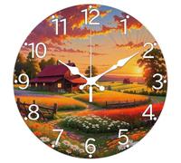 CHGCRAFT Garden Wall Clock 12 Inch Farm Clock Battery Operated Silent Non Ticking Sunset Round Decorative Clock for Home Office Decoration