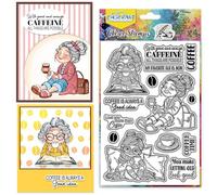 CHGCRAFT Granny Coffee Clear Stamp Silicone Clear Stamps Transparent Handicraft Stamps for DIY Scrapbooking Photo Album Decorative Cards Making, Human, 6.3x4.3inch