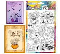 CHGCRAFT Halloween Elements Clear Stamps Transparent Stamps Bats Cobweb Silicone Clear Stamp Seals for Carding Making DIY Scrapbooking Photo Album Decoration, 4.3x6.3 inch